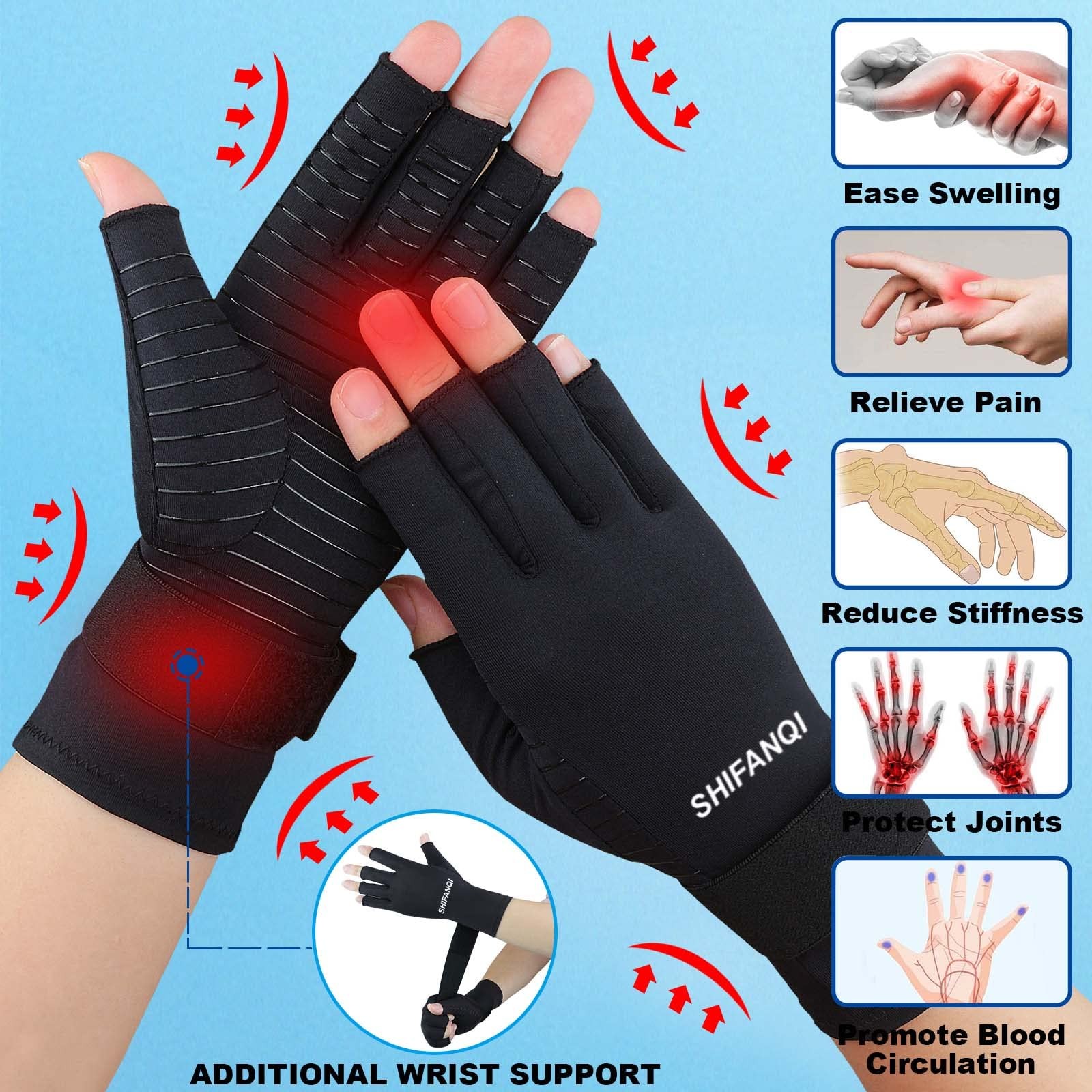 2 Pairs Copper Arthritis Compression Gloves Women Men for Small-Medium, Black