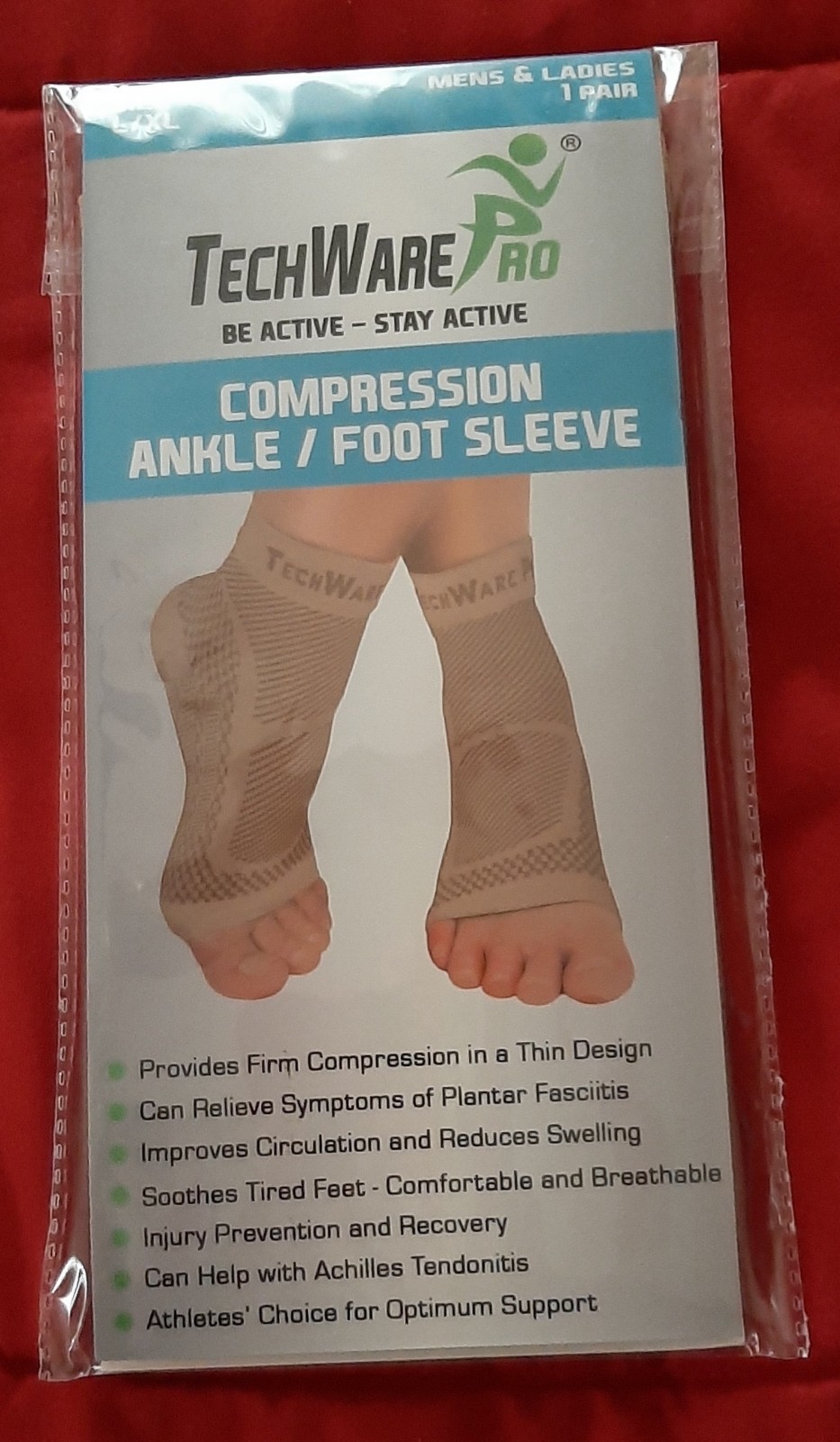TechWare Pro Ankle Brace Compression Sleeve~Relieves Achilles Tendonitis Sz L/XL