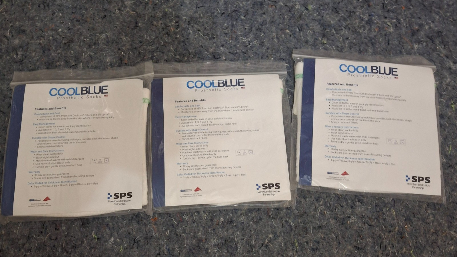 Cool Blue Prosthetic Socks 3-Pack Lot 3-Ply Size 5 6 Green CB3XWSH2 SPS 424443