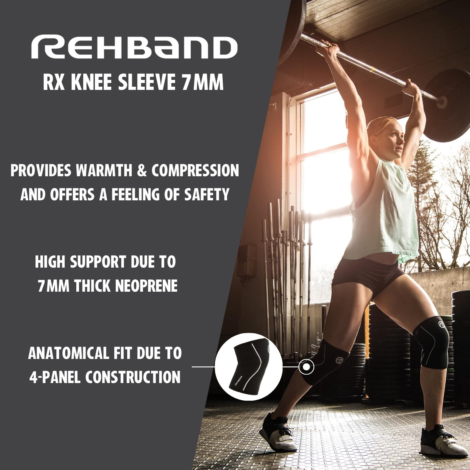 Rehband RX Knee Support 7mm Neoprene Sleeve Carbon/Black X-Small