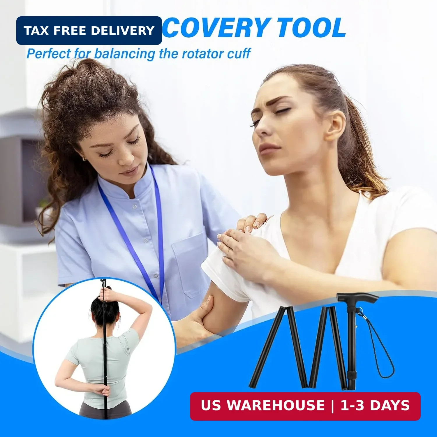 Foldable Shoulder Wand for Physical Therapy & Rotator Cuff Rehab – Lightweight,
