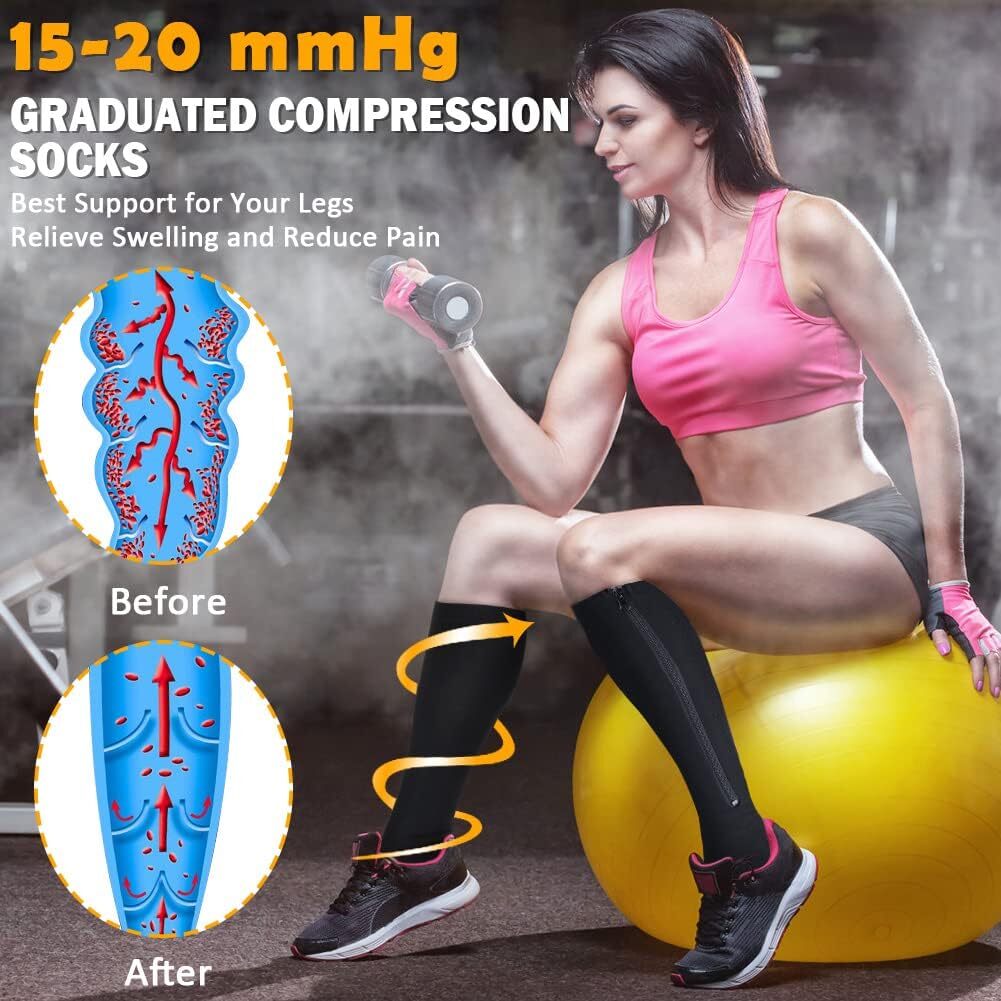 Men Zipper Compression Socks Graduated 20-30 mmHg Support Stocking Copper Women