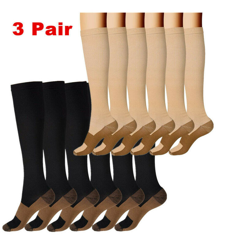 3 Pack Compression Socks (8-15mmHg) Moisture Wicking Cotton Support Stocking US