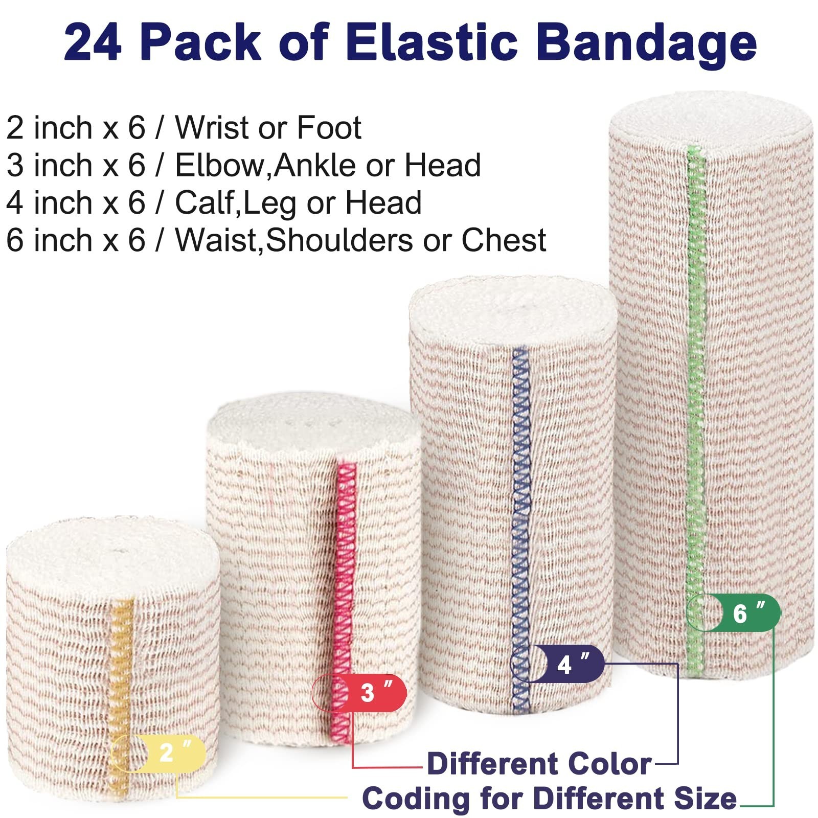 24 Pack Self-Adhesive Elastic Bandage Wraps – Compression, Hook & Loop Closure,