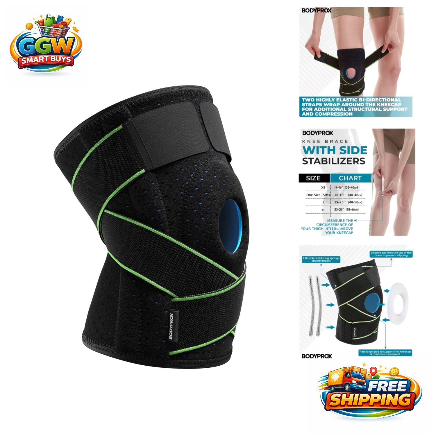 Adjustable Large Knee Brace with Stabilizers & Patella Gel Pads for Pain Relief
