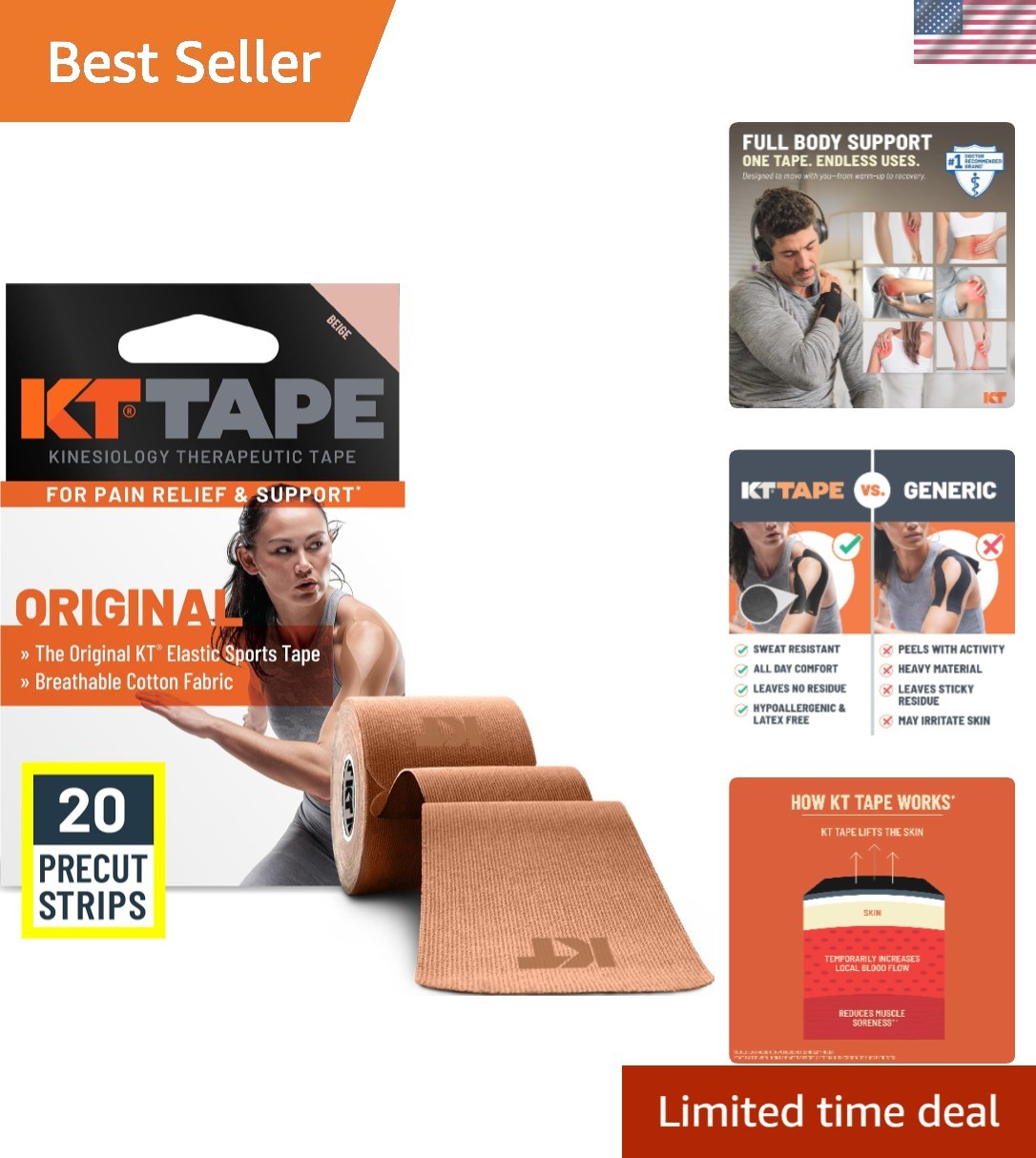 Daily Pain Relief Kinesiology Tape – 20 Hypoallergenic Strips for Joint Support