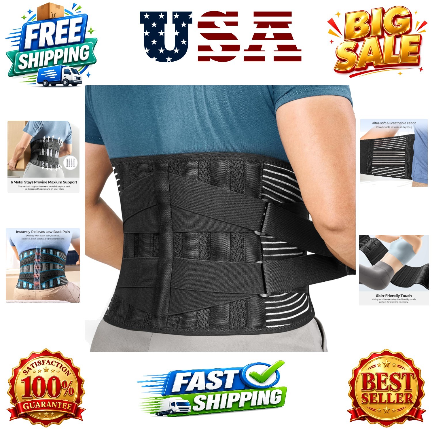Back Braces for Lower Back Pain Relief with 6 Stays, Breathable for Men/Women…