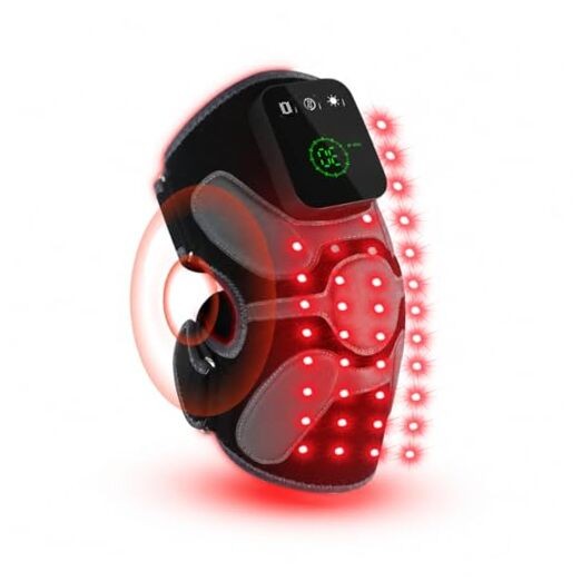 Red Light Therapy Knee Massager 660nm & 850nm, Heated Vibration Knee Brace Grey