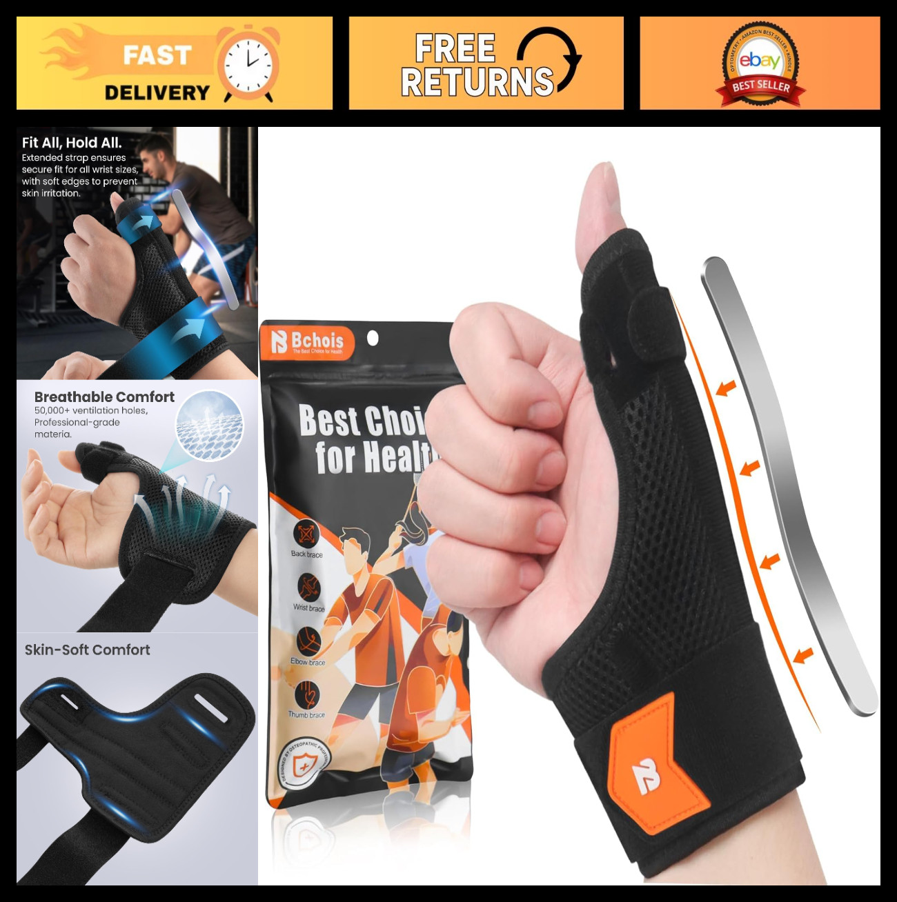 Ergonomic Thumb Brace for Arthritis & Trigger Thumb, Adjustable Wrist Support, F