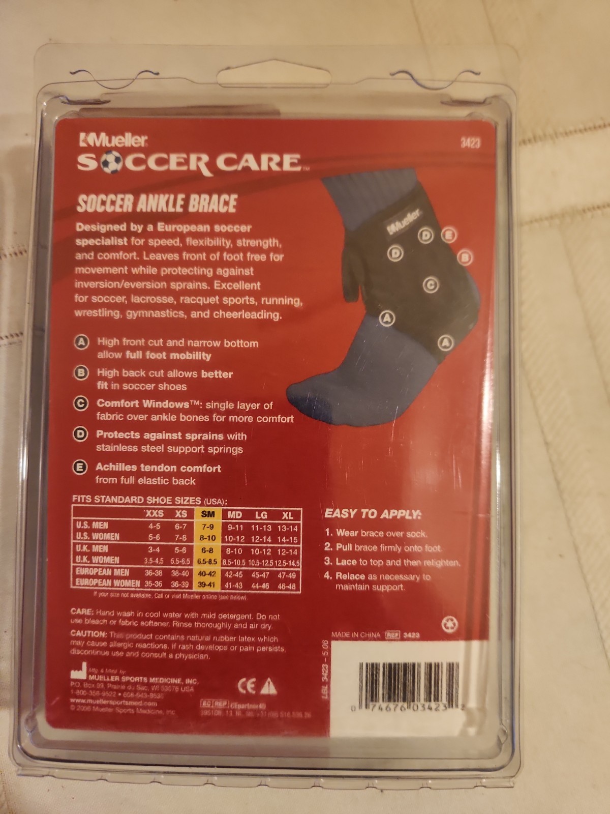 Mueller Soccer Care Unisex Latex Free Size Small Black Ankle Brace NWT