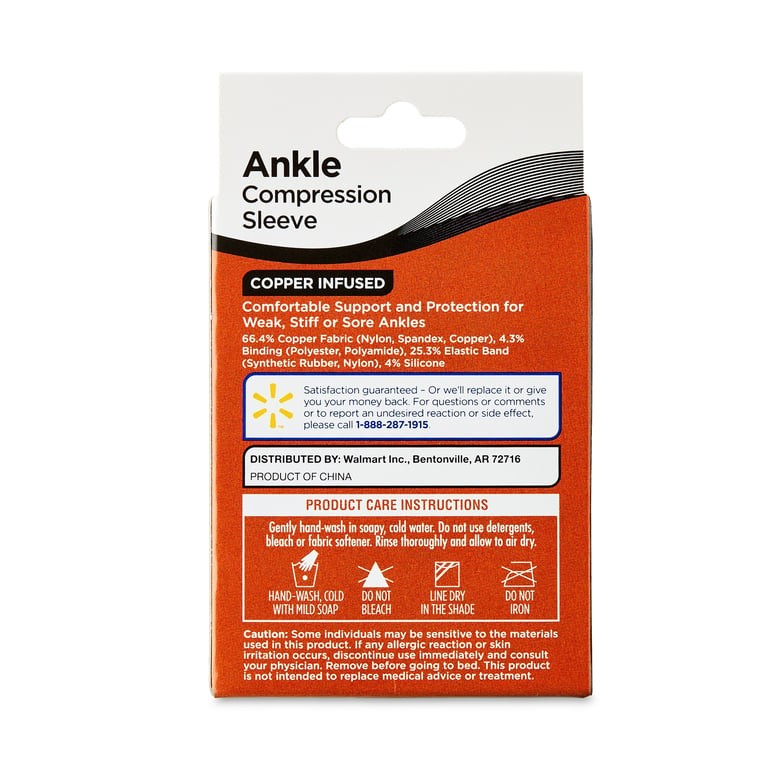 Equate Copper-Infused Ankle Compression Sleeve Brace, Medium/Large