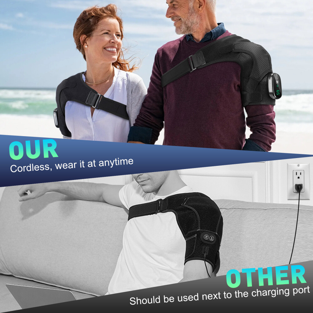 Cordless Heated Shoulder Brace with Vibration, Shoulder Massager for Men & Women