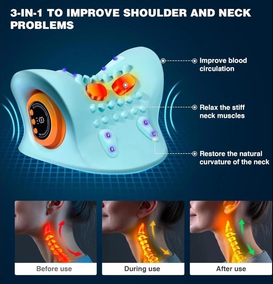 Hugterra Neck Massager 2025, Neck and Shoulder Relaxer with Heat, 3 Modes, Porta