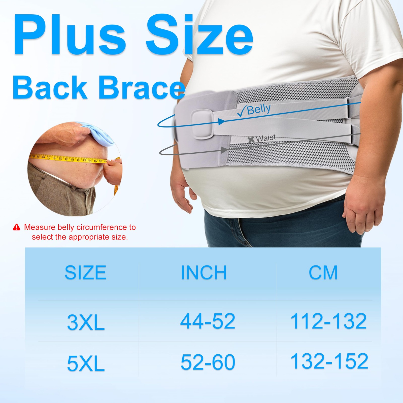 Plus Size Back Brace for Men Lower Back Big Belly Support 52″60″ Waist