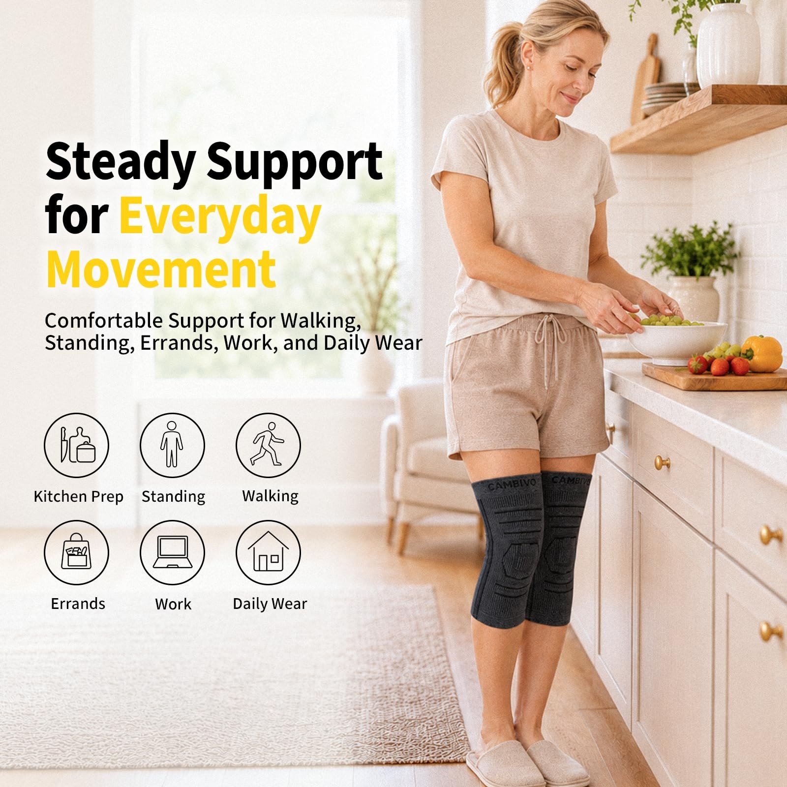 CAMBIVO 2 Pack Knee Brace for Women & Men, Latex Free & Silicone Free Compres…