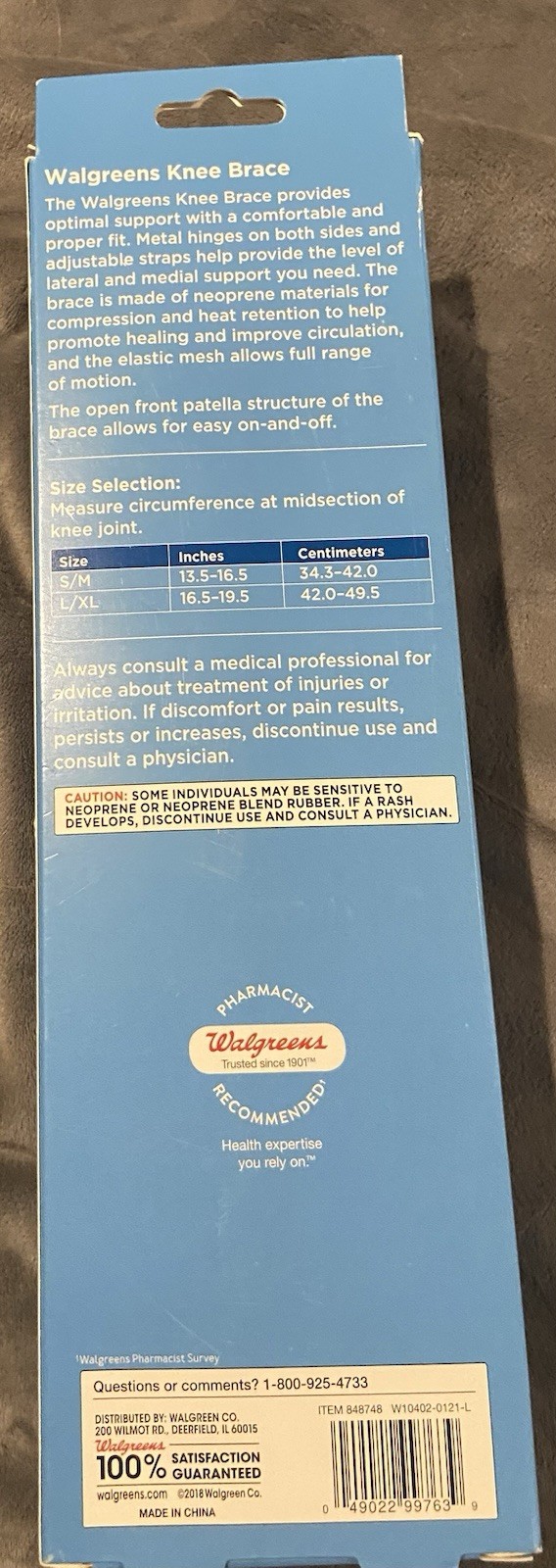 Walgreens Hinged Maximum Support Adjustable Antimicrobial Knee Brace L/XL