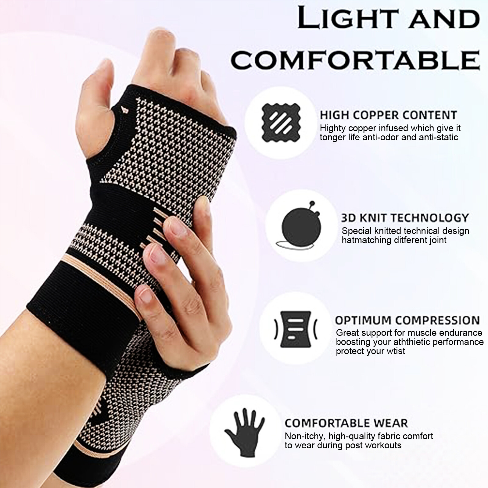 Single Copper Wrist Compression Glove Hand Support Pain Relief Joint Self Care