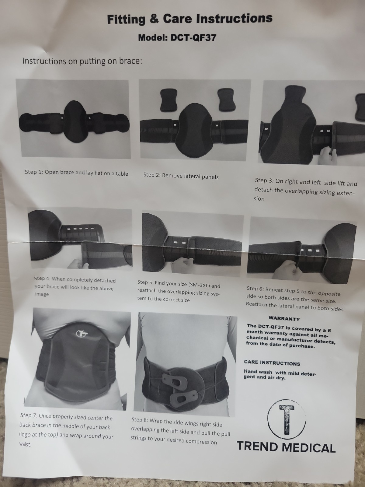 Trend Medical LSO Quick Form DCT-QF37 Back Brace Orthosis Open Box Unused