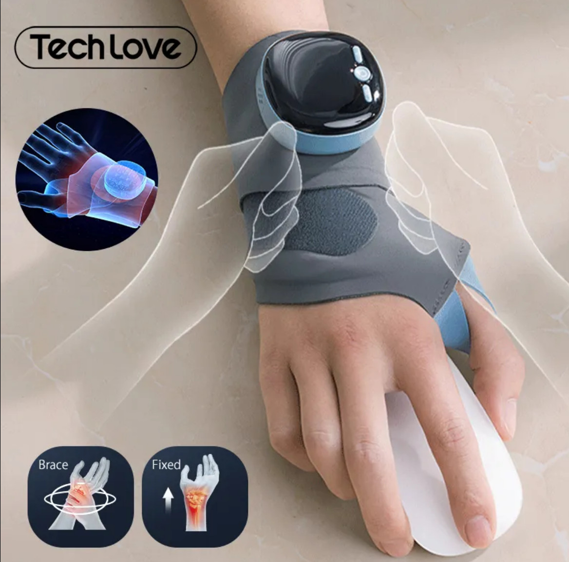 TENS Hand Splint Carpal Tunnel Hot Compress Electric Massage Fitness Wrist Brace