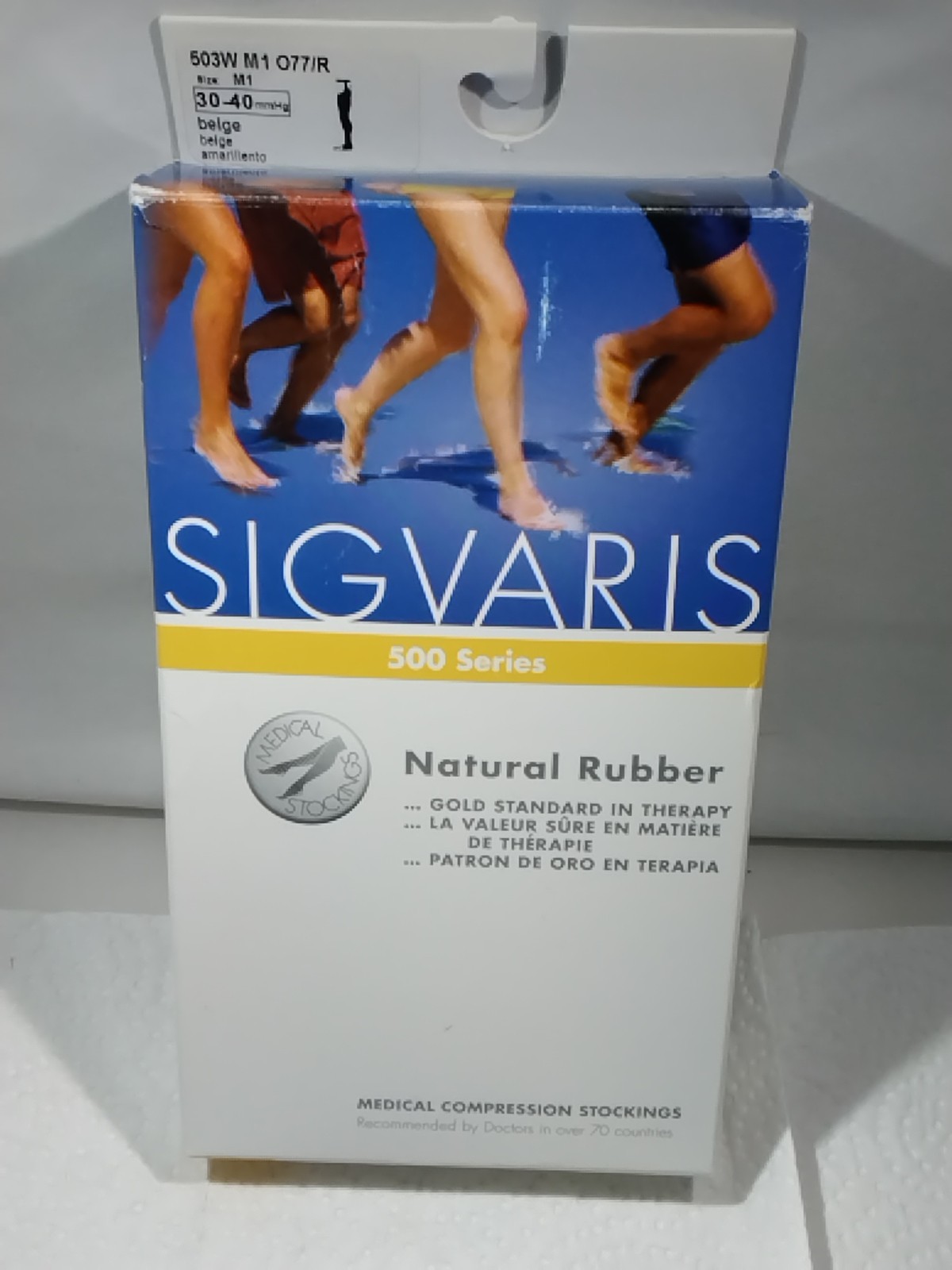 SIGVARIS 503W Nat. Rubber Right OT Thigh Comp Sock w/Waist Att. 30-40 Sz Med. 1