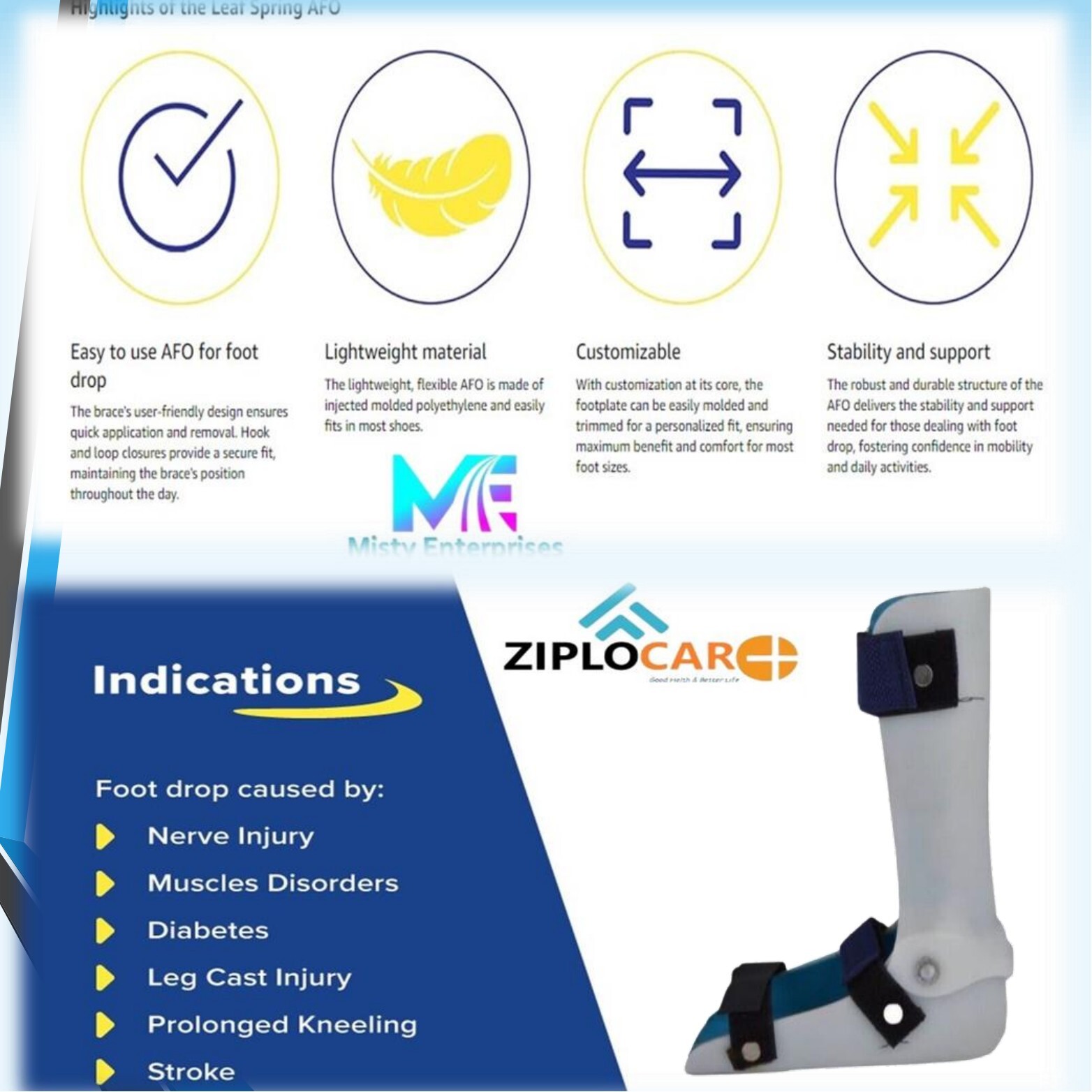NHS Approved 3/4 AFO Ankle Foot Drop Support Brace Stabiliser Splint LEFT