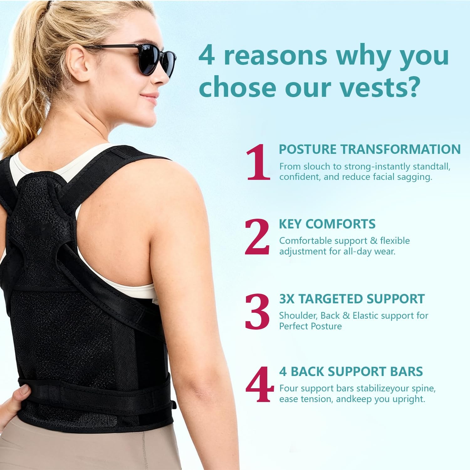 Realtop Upgraded Back Brace,Posture Corrector,Lumbar Support with M, Black