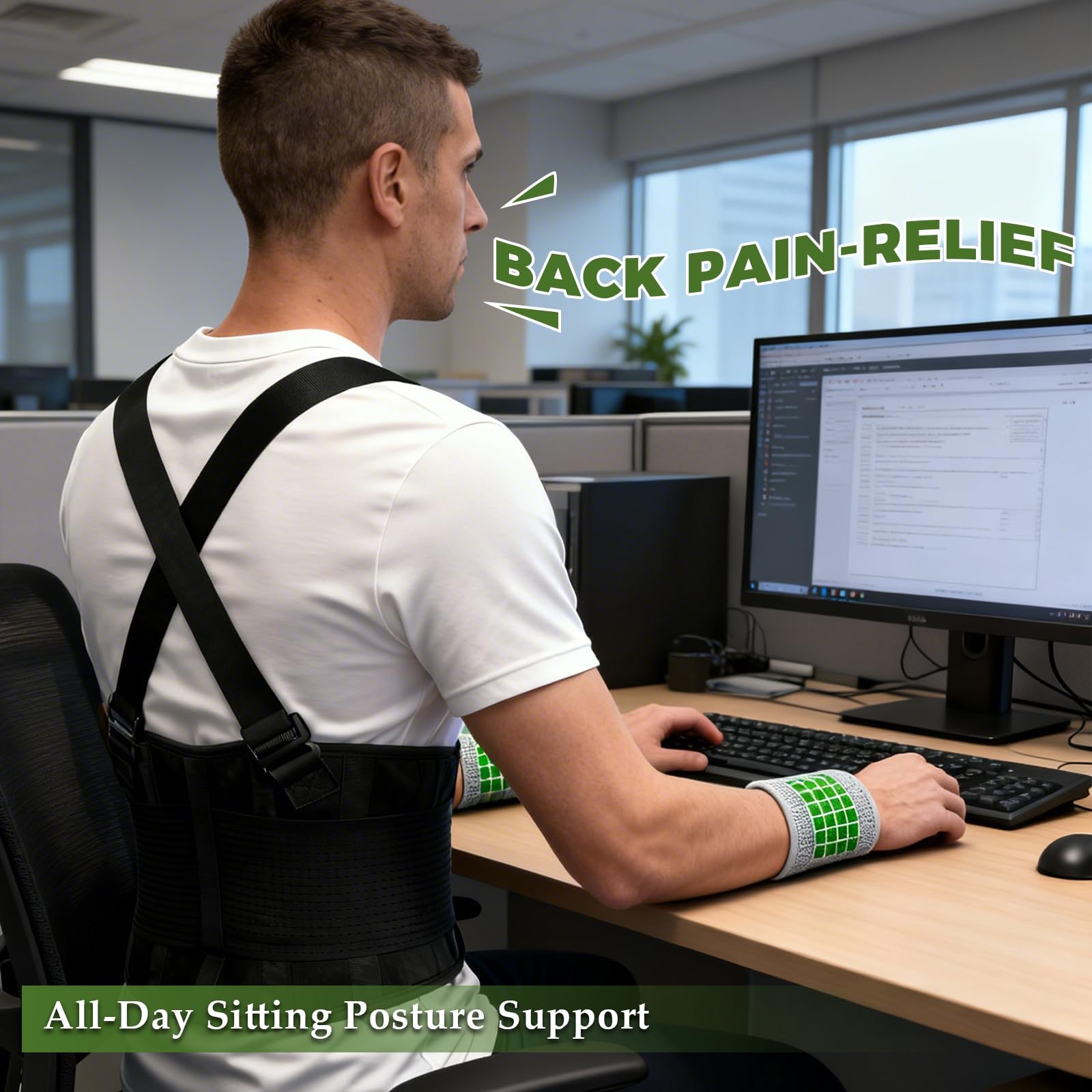 K-Gor Work Back Brace for Men & Women, Adjustable Lower Large, Black