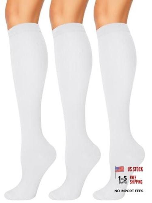 3 Pairs Compression Socks for Women & Men 15 Small-Medium 02 White/White/White