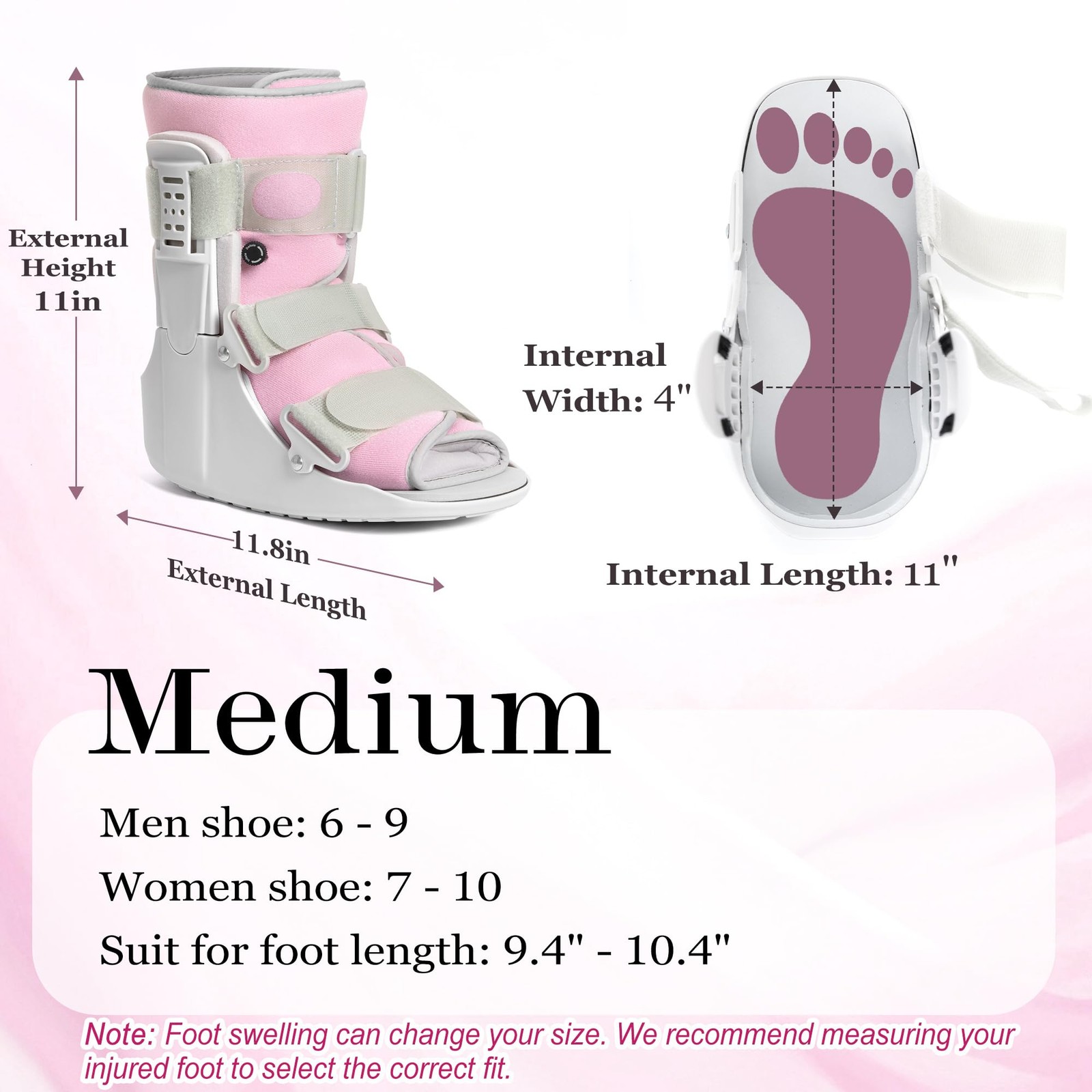 Jewlri Walking Boot for Broken Foot Injury, Air Cam Walker Boot, M