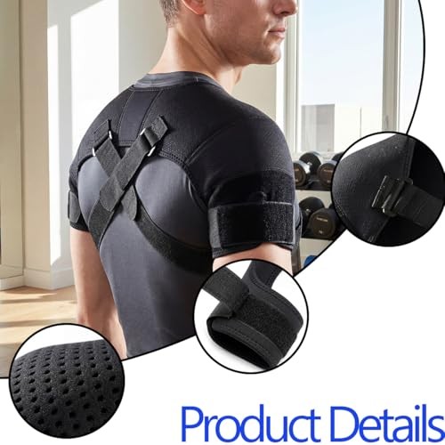 Adjustable Double Shoulder Brace for Women and Men,Black Shoulder Brace for