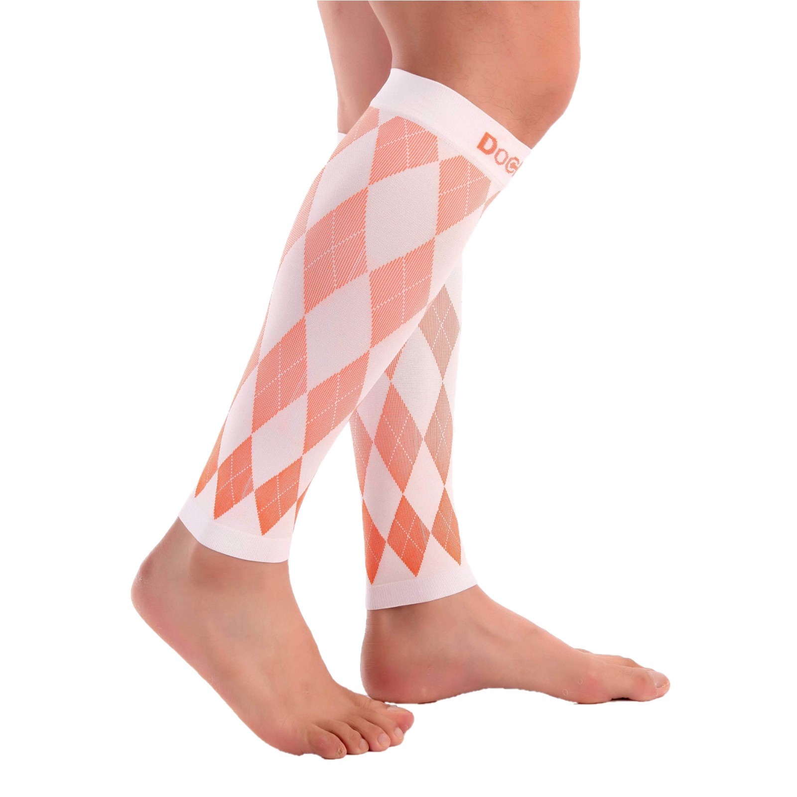 Compression Sleeve Doc Miller Calf 20-30mmHg Recover Varicose Veins WHITE/ORANGE