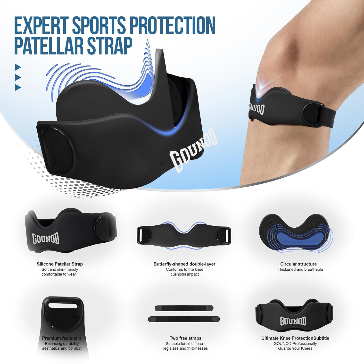 Patellar Tendon Support Strap 2 Pack,Silicone Knee Strap for Knee Pain