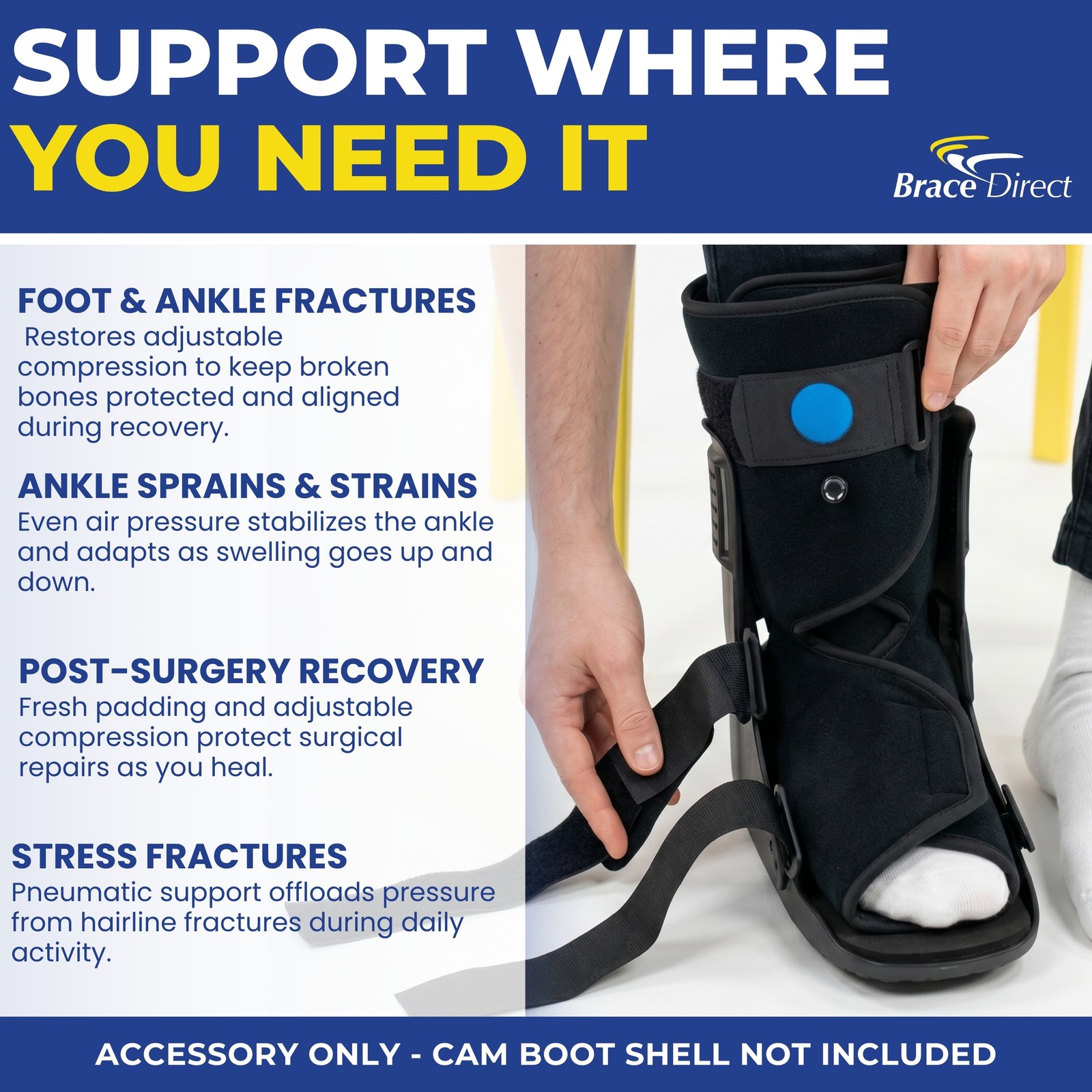 Brace Direct Replacement Liner For Short Air Walker Boot Foot Fracture Sprain