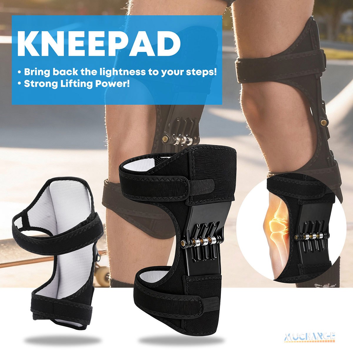 2Pcs Joint Support Brace Knee Pads Booster Lift Spring Force Stabilizer Legs