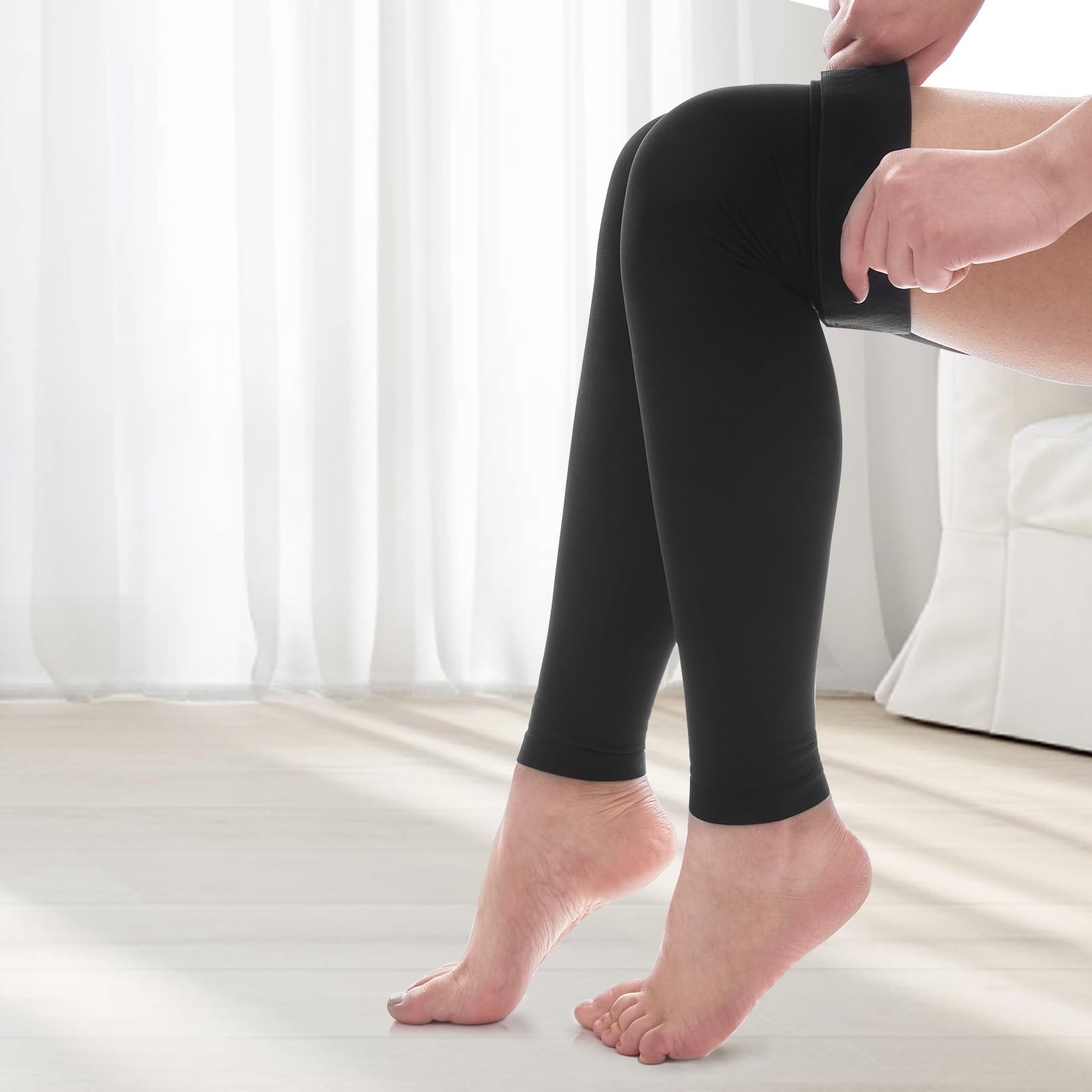 Footless Black Medical Compression Thigh High Socks 20-30 mmHg for Women