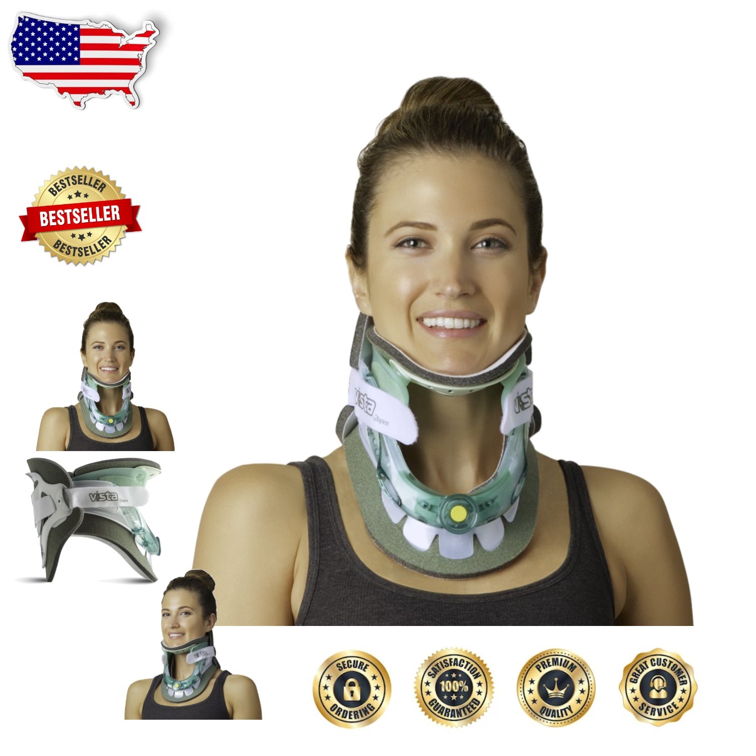 Vista Cervical Collar 6-Height Adjust Neck Brace – Soft Cotton, Tracheal Access