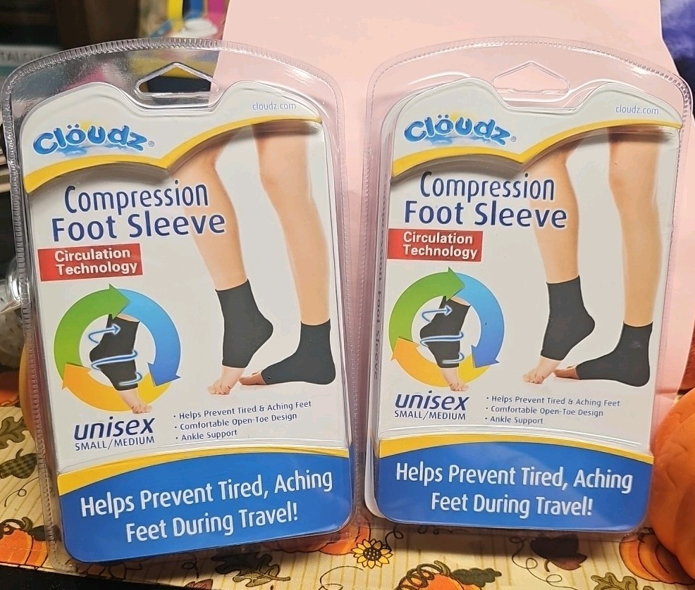 Cloudz Unisex Compression Foot Sleeve Size Small/Medium Black Brand New! 2 Sets
