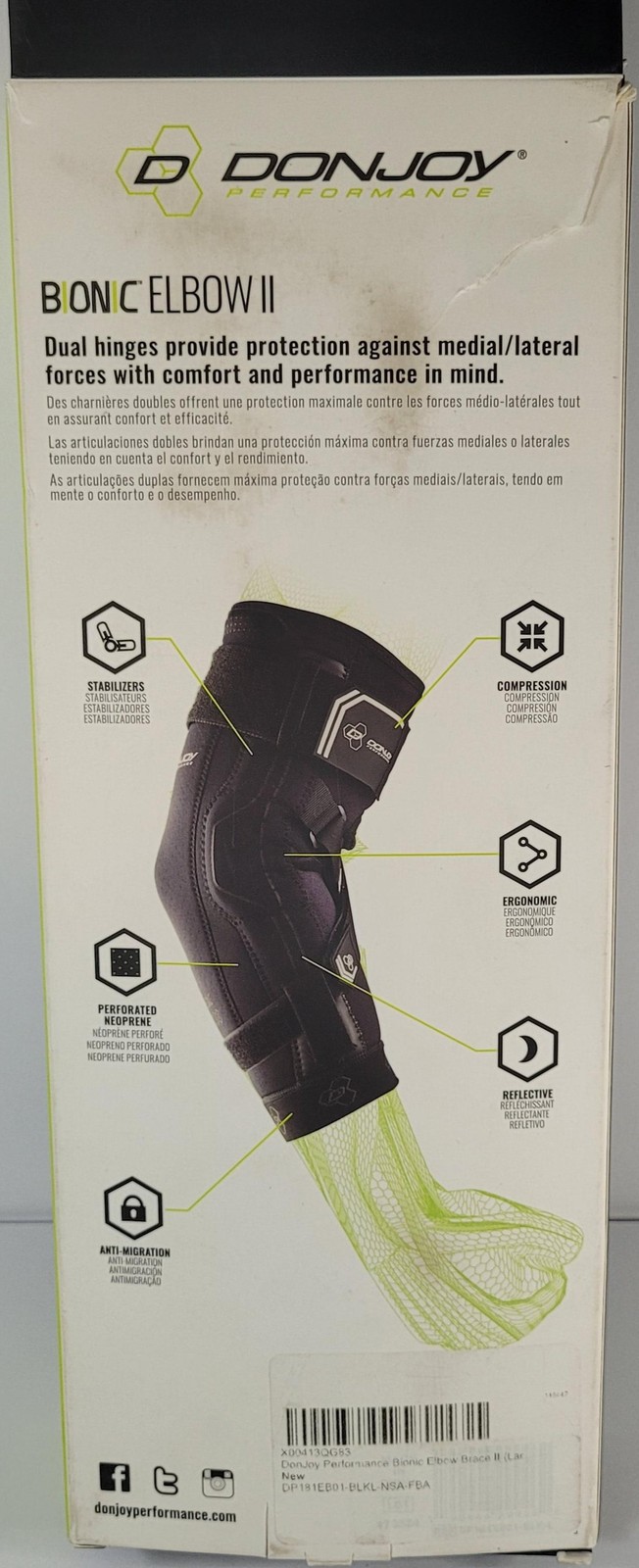 DonJoy Performance Bionic Elbow II Hinged Brace Large Black Stabilizer Support