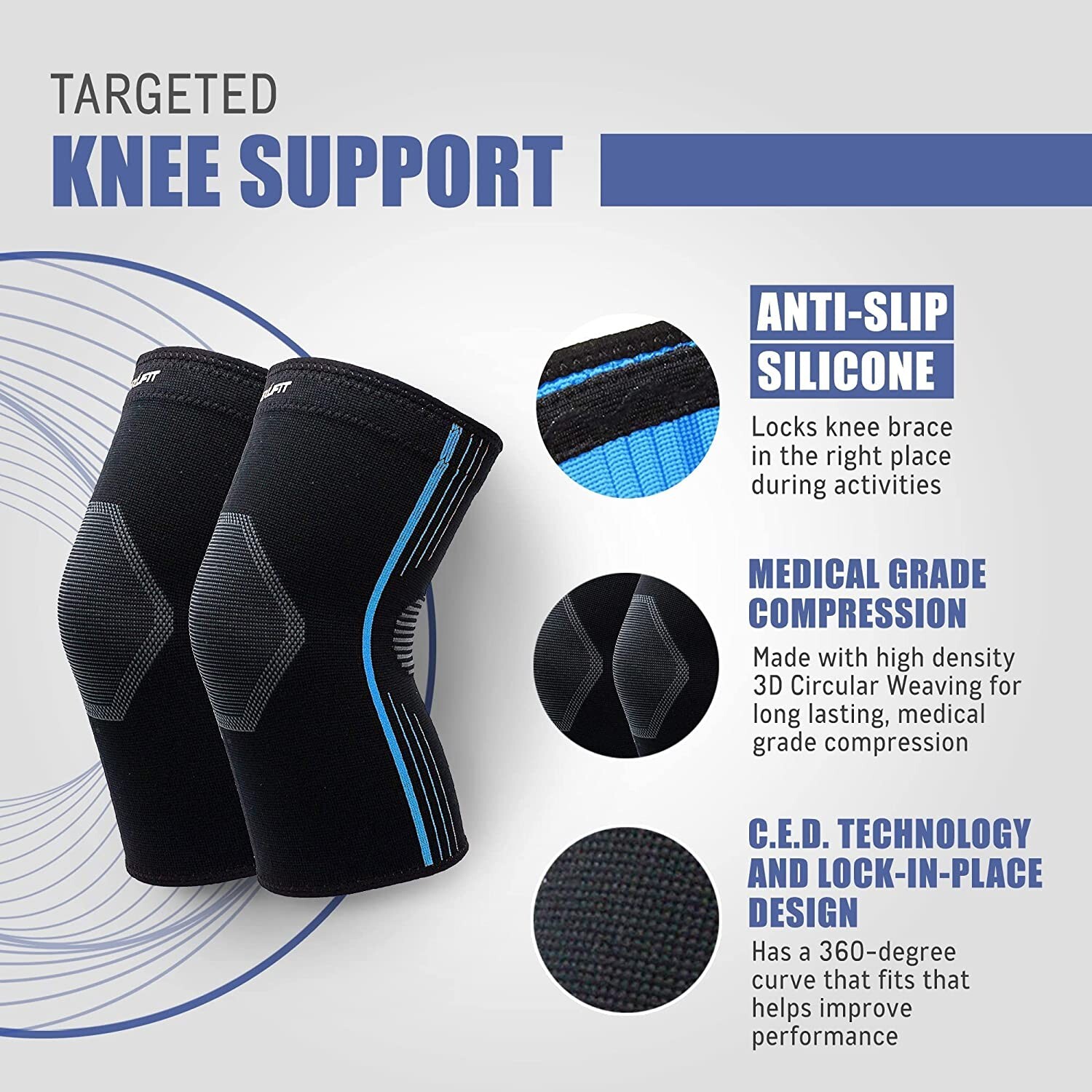 NeoAlly High Compression Knee Sleeve for Women Men Blue Pack of 2 Sleeve LARGE