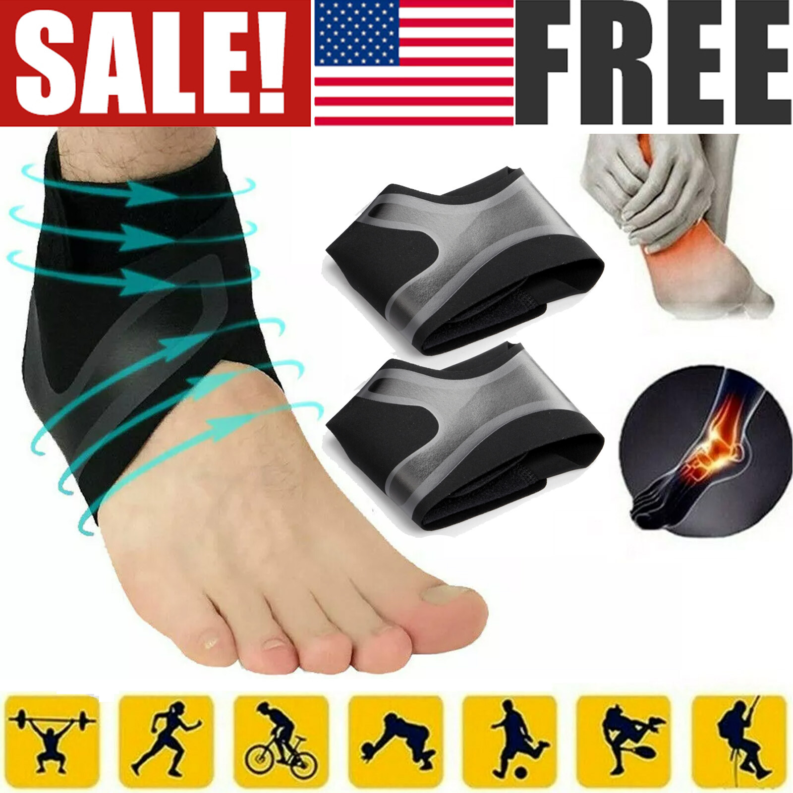 Ankle Sport Foot Wrap Support Brace Compression Tendon Strap Elastic Bandage