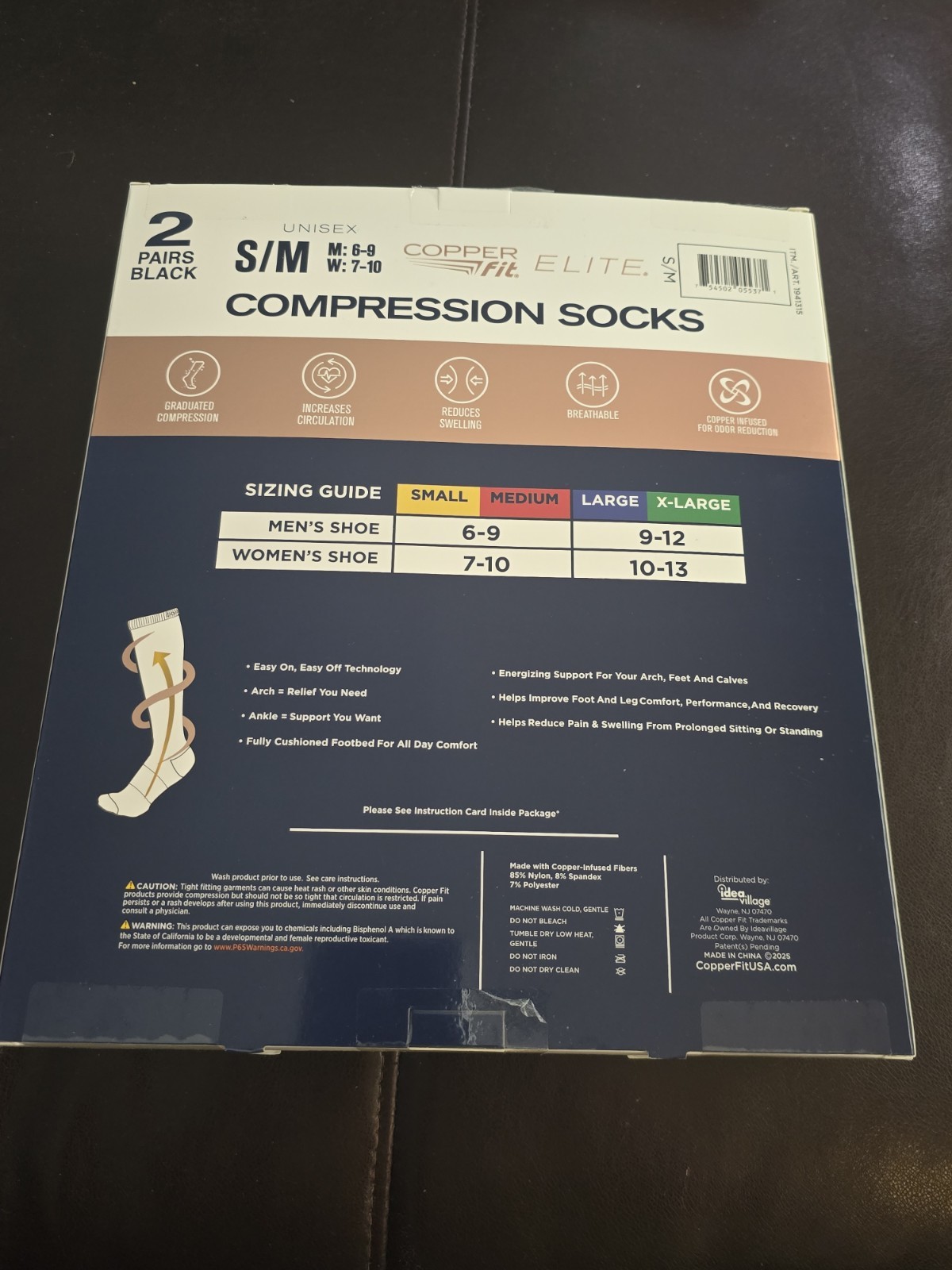 2 Pairs Compression Socks by Copper Fit Knee High Black S/M NIOB