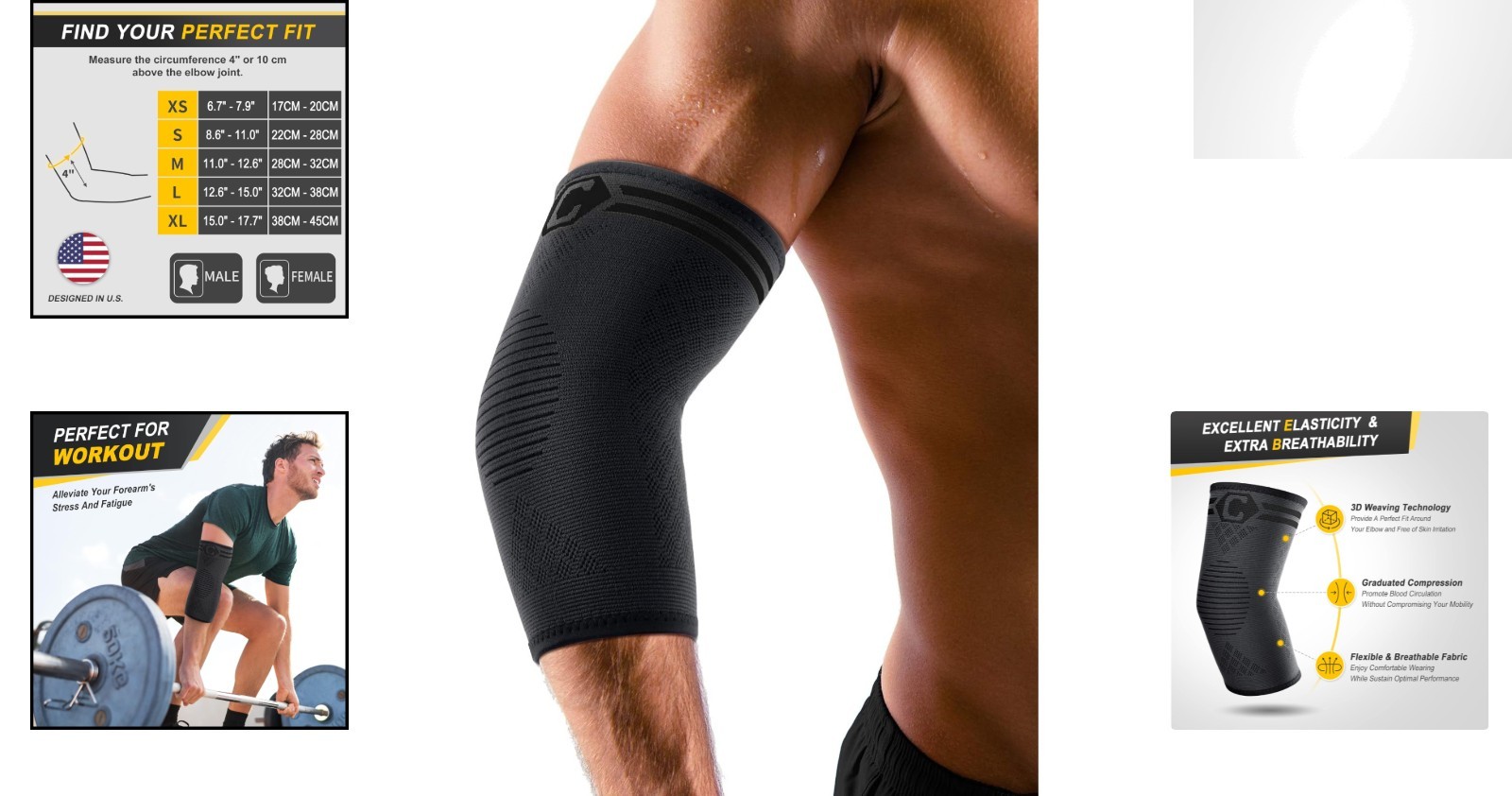 2 Pack Elbow Brace for Tendonitis and Golfers Elbow – Pain Relief Sleeve, Medium
