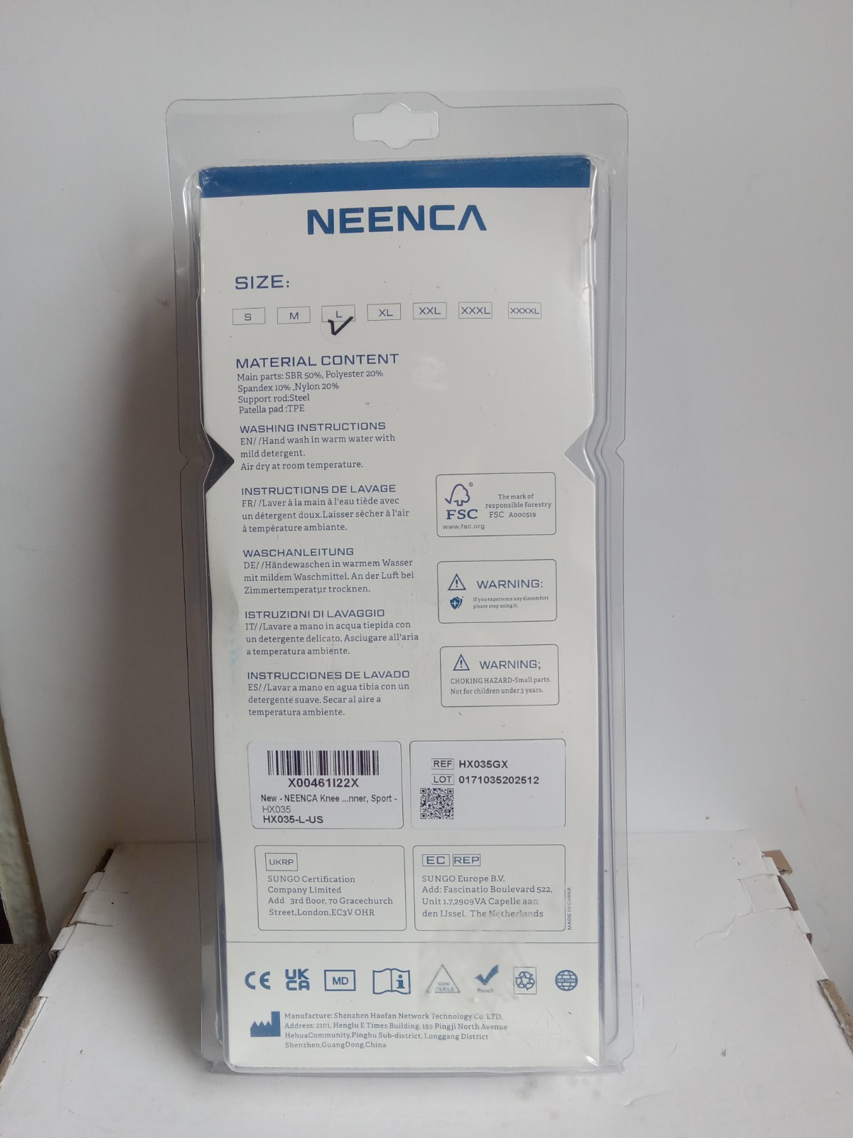 NEENCA Knee Brace HX035 Size Large Hinged Patella Stabilizer Support Sleeve