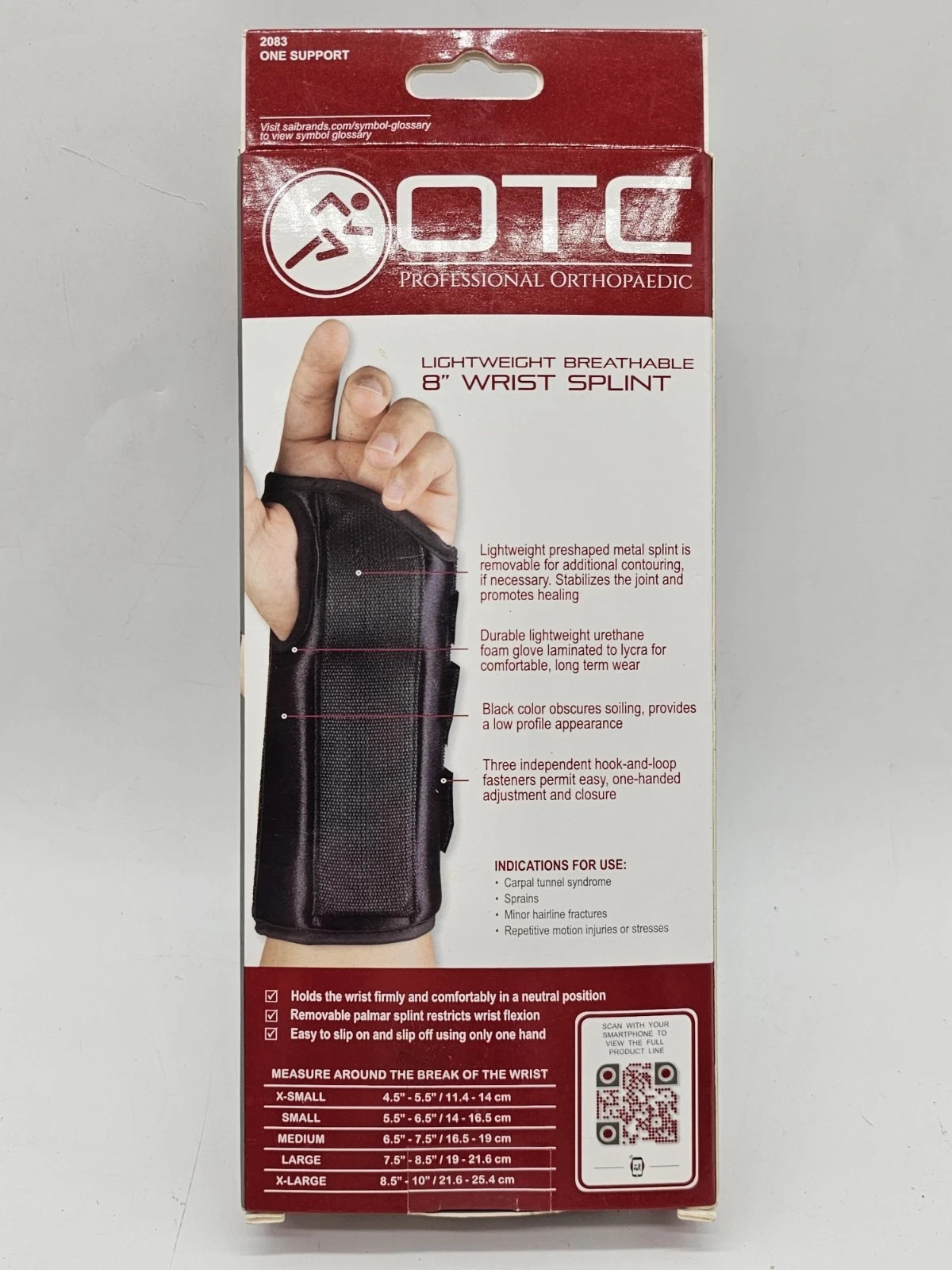 OTC 2083 Small Right Hand Lightweight Breathable Wrist Splint 8in Black NEW