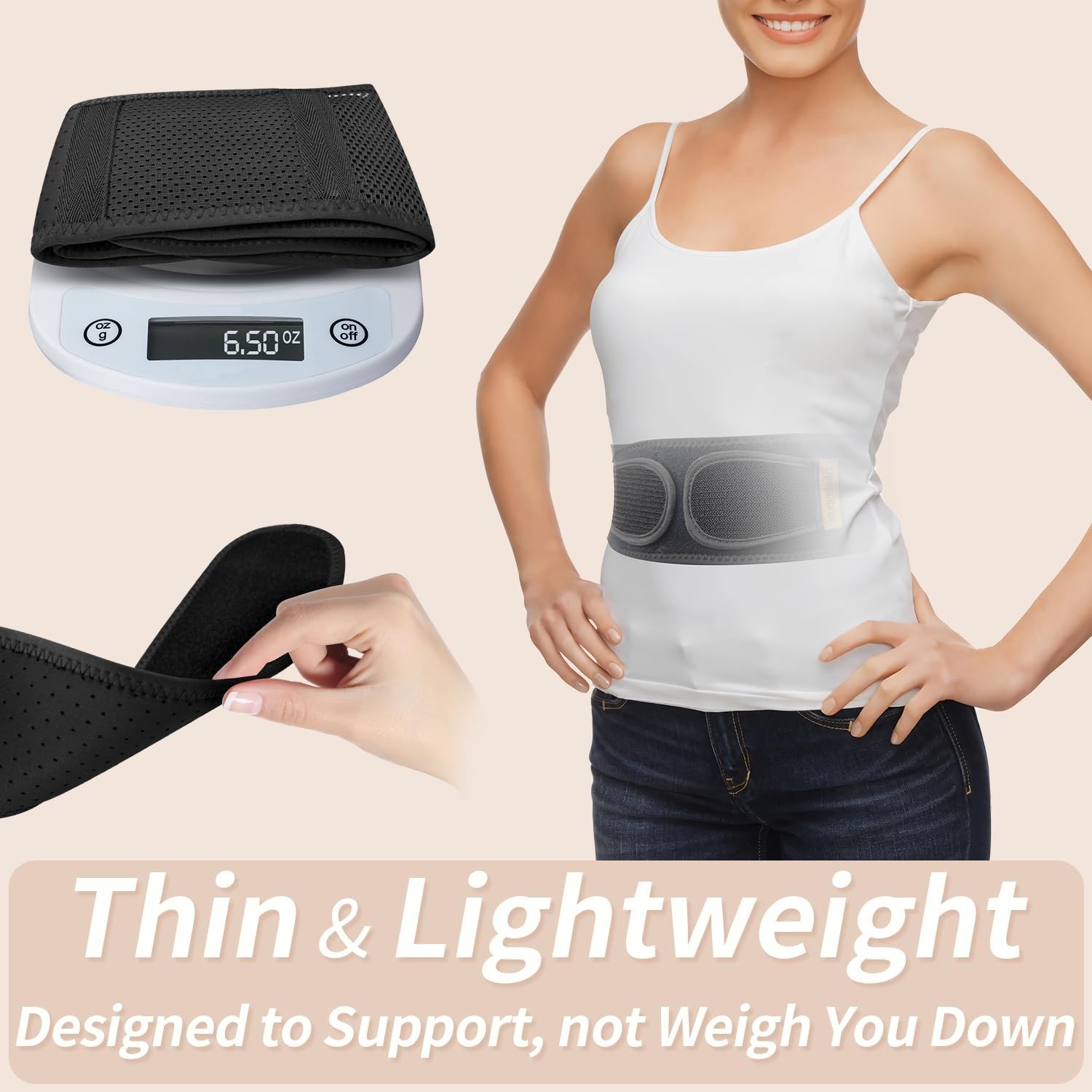 Slim Narrow Back Brace for Lower Back Pain Relief, Lightweight Adjustable Suppor
