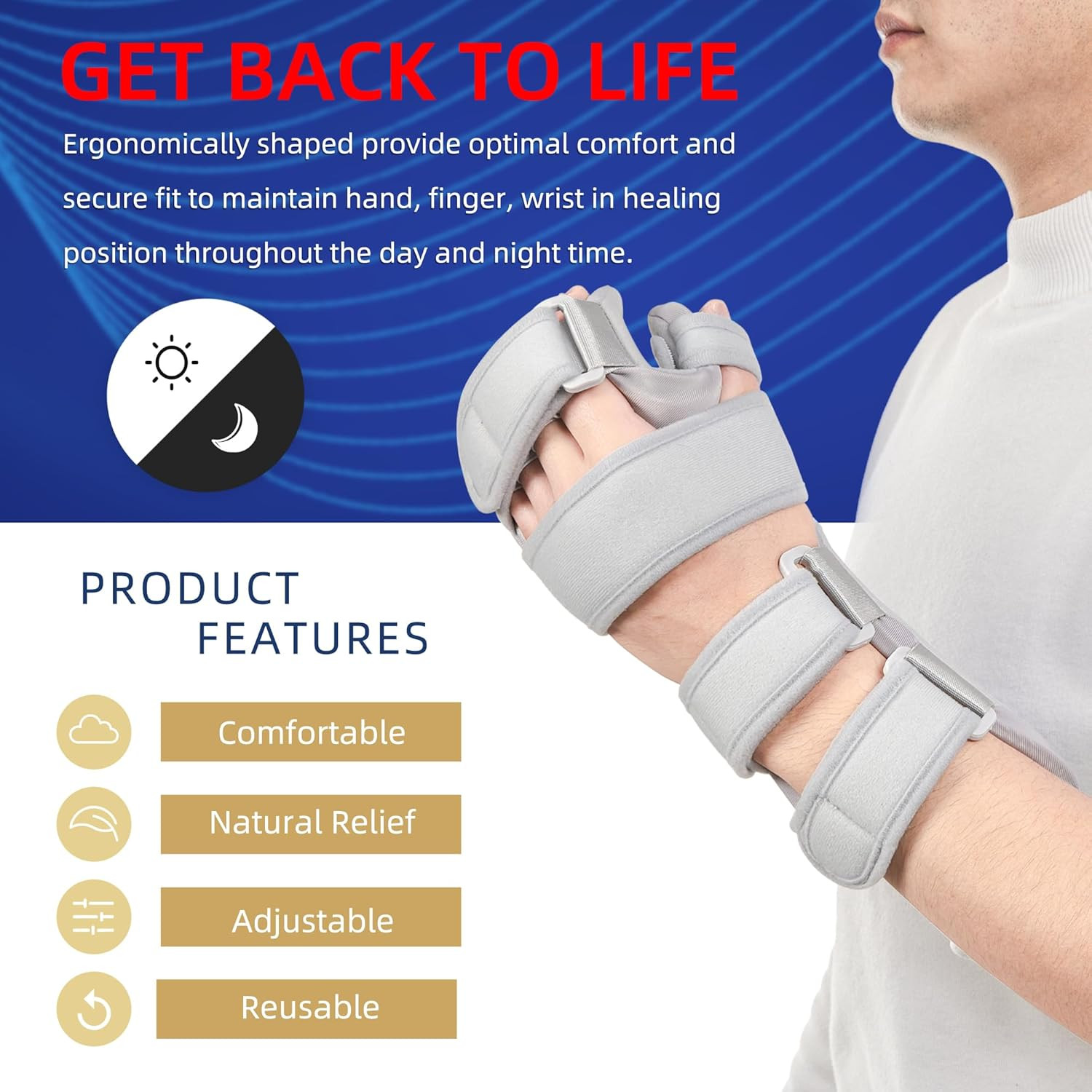 Stroke Resting Hand Splint – Night Immobilizer Wrist One Size, Large Left
