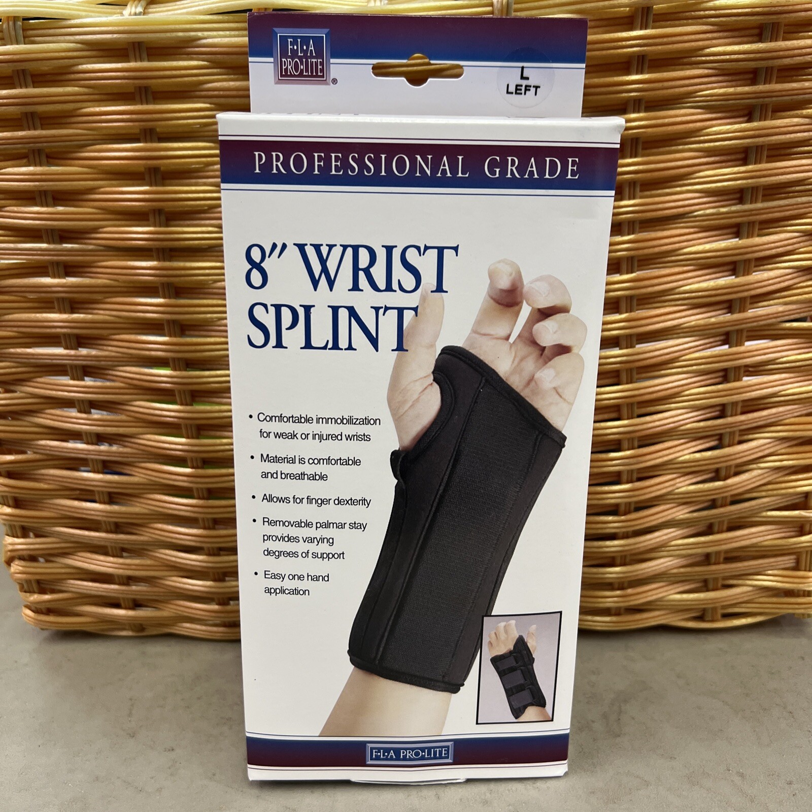 WRIST SPLINT Brace FLA ORTHOPEDICS 8″ Size Large Left New In Box Black