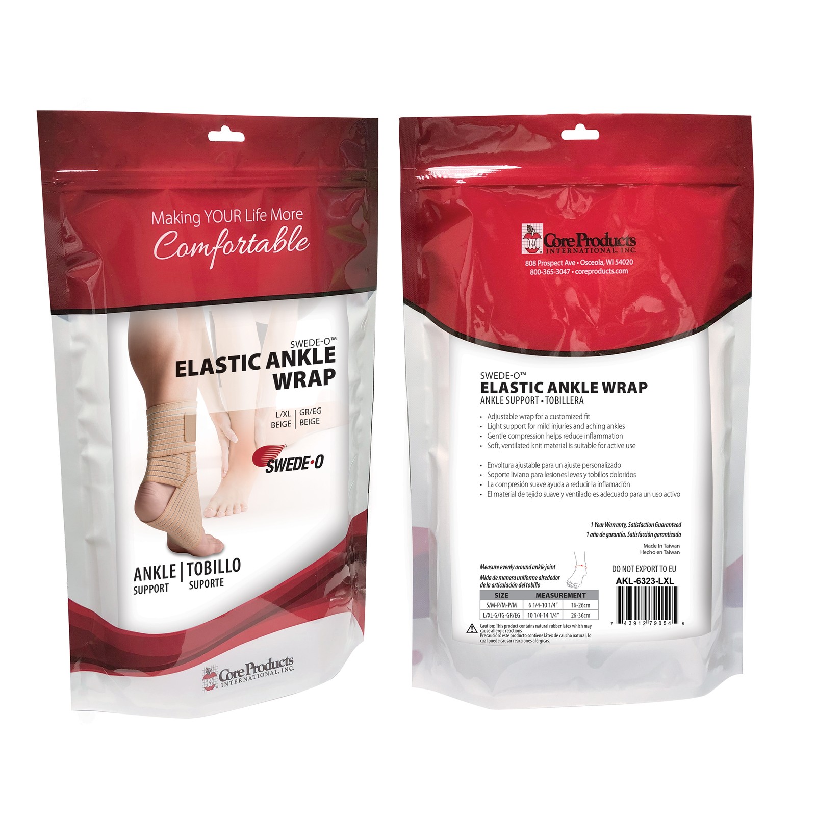Swede-O Elastic Ankle Wrap Adjustable Strap Gentle Comfort Compression Support