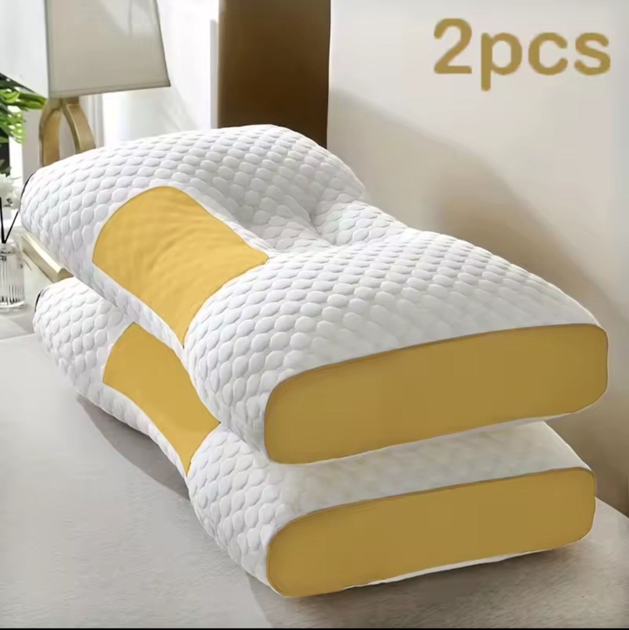 2PC Cervical Neck Pillow Set Ergonomic Orthopedic Contour Memory Foam Support Si