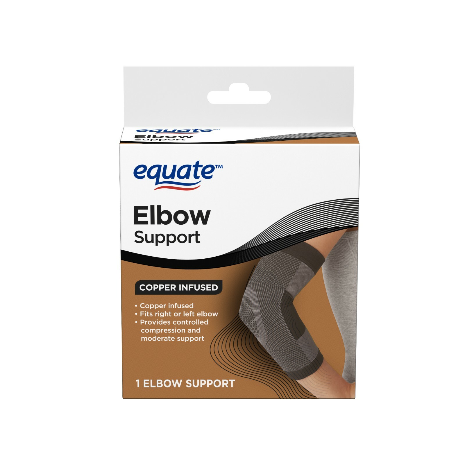 Equate WALC174 Unisex Brown Nylon Copper Elbow Compression Sleeve One Size